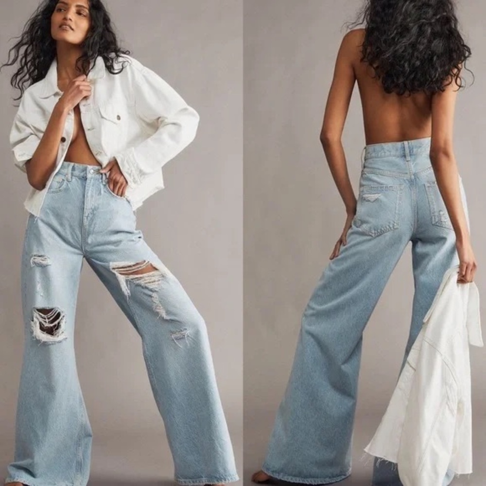 Free People Classic Baggy Wide Leg High Rise Light Blue Women’s Jeans Size 26
